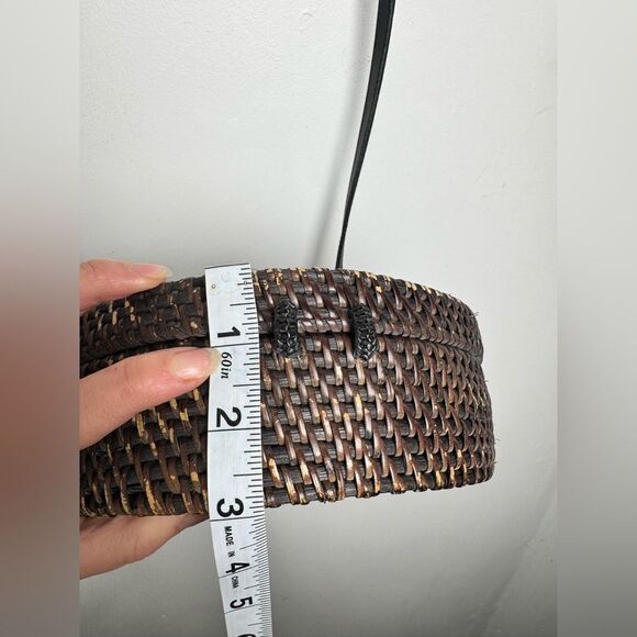 Woven‎ Round Rattan Bag Wicker Straw Purse Crossbody Brown Tropical Boho - Picture 3 of 17